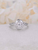 2ct Oval Cut Diamond Engagement Ring Vintage Art Deco Halo 14k White Gold Finish