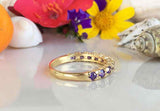 1.2ct Wedding Band Round Cut Purple Amethyst Half Eternity 14k YellowGold Finish