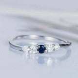 0.5ct Round Cut Blue Sapphire Engagement Ring Five Stone 14k White Gold Finish