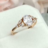 1.6ct Engagement Ring Oval Cut Diamond Leaf Accent Design 14k Yellow Gold Finish