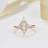 1ct Oval Cut Diamond Accent Cluster Halo Engagement Ring 14k Rose Gold Finish