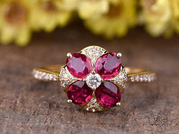 2.6ct Oval Cut Pink Ruby Engagement Ring Floral Solitaire 14k Rose Gold Finish