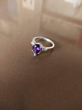 1ct Engagement Ring Pear Cut Purple Amethyst Three Stone 14k White Gold Finish