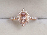 2ct Engagement Ring Oval Cut Peach Morganite Diamond Halo 14k Rose Gold Finish