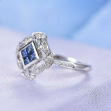 1ct Princess Cut Blue Sapphire Fancy Engagement Ring 14k White Gold Finish