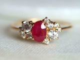 1.8ct Engagement Ring Oval Cut Pink Ruby Cluster Design 14k Yellow Gold Finish