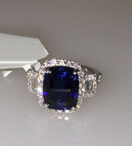 1.5ct Cushion Cut Blue Sapphire 3 Stone Engagement Ring 14k White Gold Finish