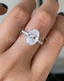 1ct Oval Cut Simulated Diamond Hidden Halo Heart Prong Ring 14k WhiteGold Plated