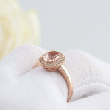 2ct Oval Cut Morganite Engagement Ring Diamond Halo Twist Rope 14k RoseGold Over