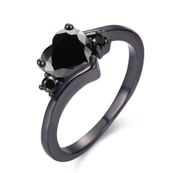 1ct Heart Cut Black Diamond Love Solitaire Engagement Ring 14k Black Gold Finish