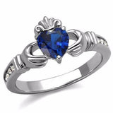 1ct Heart Cut Blue Sapphire Diamond Claddagh Engagement Ring 14k White Gold Over