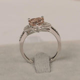 1.8ct Heart Cut Peach Morganite Engagement Ring Leaf Accent 14k WhiteGold Finish