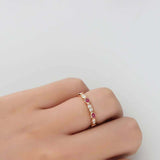 1ct Round Cut Pink Ruby Wedding Band Bezel Set Full Eternity 14k RoseGold Finish