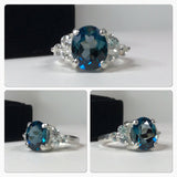 1.3ct Oval Cut London Blue Topaz Women Engagement Ring 14k White Gold Finish