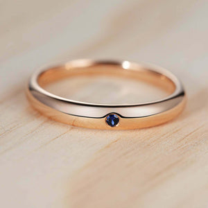 0.1ct Round Cut Blue Sapphire Flush Set Wedding Band Ring 14k Rose Gold Finish