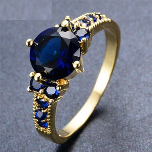 2ct Round Blue Sapphire Engagement Ring 14k Yellow Gold Finish Solitaire Womens