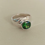 2.2ct Round Cut Green Emerald Bezel Set Solitaire Ring 14k White Gold Finish