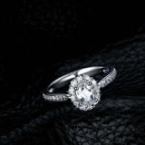 2ct Oval Cut Diamond Halo Engagement Ring 14k WhiteGold Finish with Round Accent