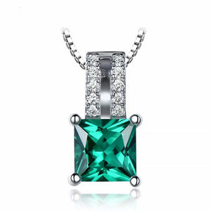 2ct Green Emerald Pendant Princess Cut Stylish Women 14k WhiteGold Over NO CHAIN