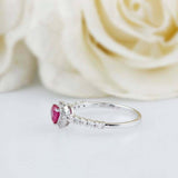 1.2ct Heart Cut Pink Ruby Engagement Ring Halo Solitaire 14k White Gold Finish