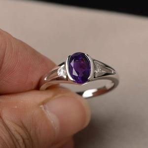 1ct Oval Cut Purple Amethyst Trilogy Wedding Engagement Ring 18k White Gold Over