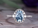 2.4ct Oval Blue Aquamarine Engagement Ring Round Accent Halo 14k White Gold Over