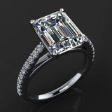 3ct Emerald Cut VVS1D Diamond Round Accents Solitaire Ring 14k White Gold Finish