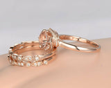 2ct Round Peach Morganite Art Deco Trio Set Engagement Ring 14k Rose Gold Finish