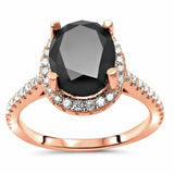 3Ct Oval Cut Black Diamond Halo Engagement Ring 14K Rose Gold Over Round Accents