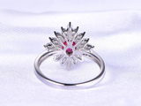 2.5ct Oval Cut Pink Ruby Engagement Ring Floral Sunburst 14k White Gold Finish