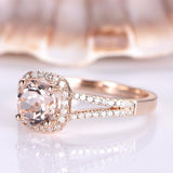 1.5ct Round Cut Peach Morganite Split Shank Engagement Ring 14k Rose Gold Finish