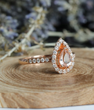 2ct Pear Cut Peach Morganite Engagement Ring 14k Rose Gold Finish Halo Teardrop