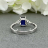 1.5ct Radiant Cut Blue Sapphire Solitaire Engagement Ring 14k White Gold Finish