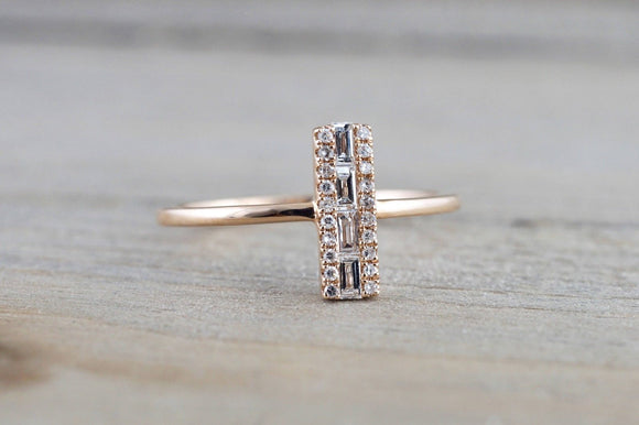 Minimalist Engagement Ring 1ct Baguette Cut VVS1D Diamond 14k Rose Gold Finish