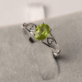 1ct Oval Cut Green Peridot Open Heart Shank Solitaire Ring 14k White Gold Finish