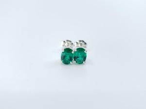 1ct Stud Earrings Oval Cut Green Emerald Solitaire Women 14k White Gold Finish