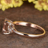 1.4ct Emerald Cut Peach Morganite Solitaire Round Accent Ring 14k Rose Gold Over