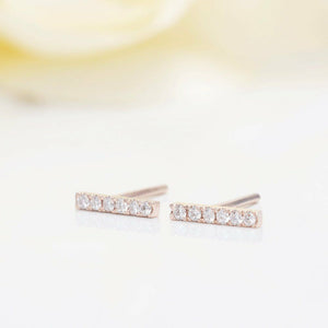 Vertical Bar Stud Earrings 1.2ct Round Cut VVS1D Diamond 14k Rose Gold Finish