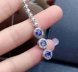 2.6ct Blue Tanzanite Pendant Chain Round Cut Halo Dangling 14k White Gold Finish