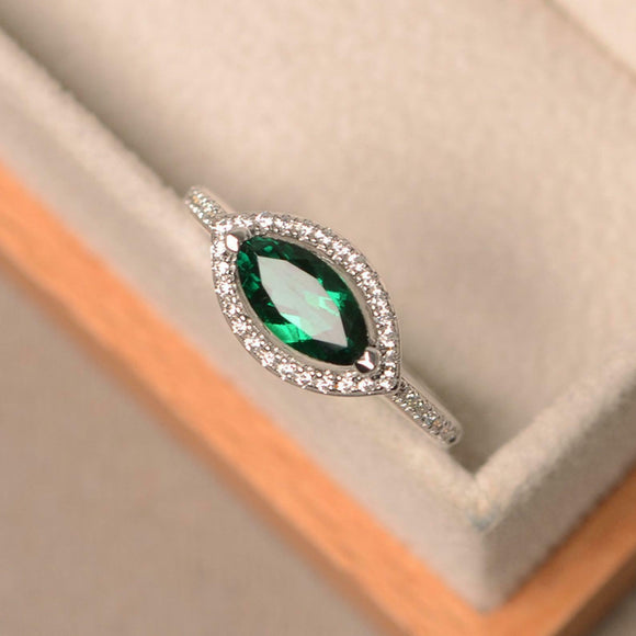 1.5ct Marquise Cut Green Emerald Engagement Ring Diamond Halo 14k WhiteGold Over