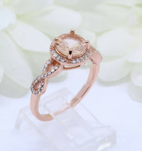 2ct Round Cut Peach Morganite Engagement Ring Twist Shank Halo 14k RoseGold Over