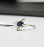 1ct Engagement Ring Oval Cut Blue Sapphire Trilogy Bypass 14k White Gold Finish