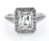 4Ct Emerald Cut Diamond Halo Solitaire Engagement Ring 18K White Gold Finish