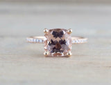 1.4ct Cushion Cut Morganite Engagement Ring 14k Rose Gold Finish Diamond Accents