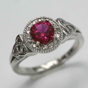 2.3ct Round Cut Pink Ruby Engagement Ring Halo Celtic Trinity 14k WhiteGold Over