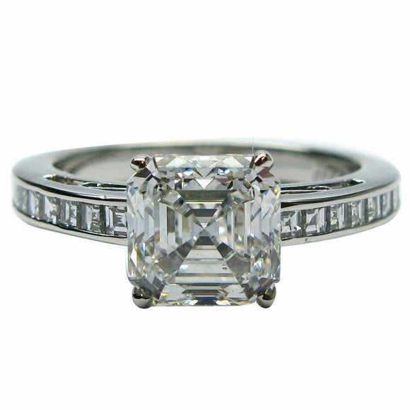 2.2ct Asscher Cut Diamond Engagement Ring Accent Solitaire 14k White Gold Finish