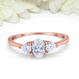 1ct Oval Cut Diamond Engagement Ring Heart Accents Trilogy 14k Rose Gold Finish