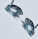 1ct Stud Earrings Marquise Cut Aquamarine Diamond Petite 14k White Gold Finish