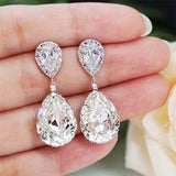 6Ct Pear Cut Diamond Solitaire Halo Tear Water Drop Earrings 14K White Gold Over