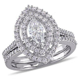 5Ct Marquise Cut Diamond Bridal Set Dual Halo Ring Band 14K White Gold Finish